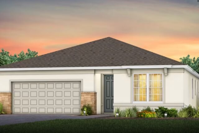 Frente de casa modelo Highgate no condominio Everbe em Orlando